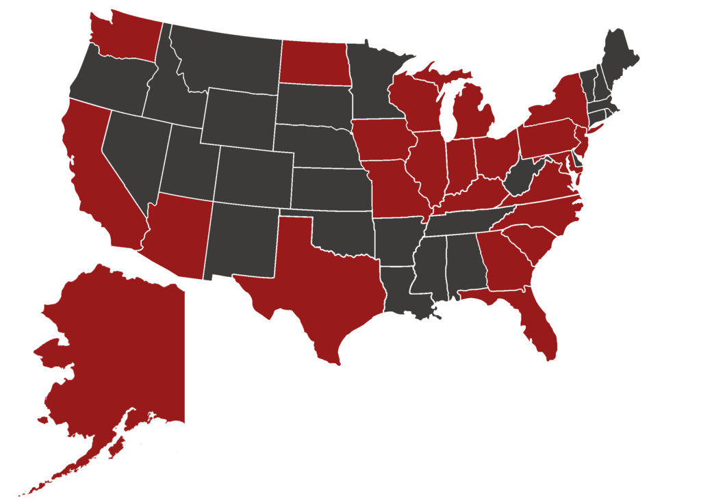 AMVETS Chapter Map AMVETS Riders National Map with Chapter States in Red and non chapter states in grey